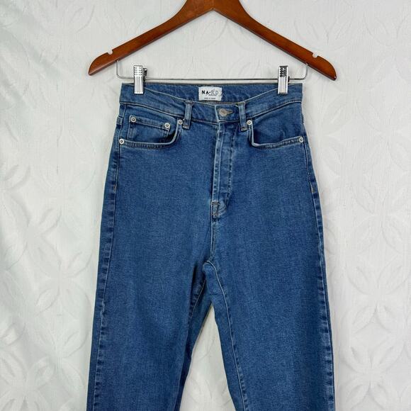 NA-KD REBORN Straight High Rise Button Fly Size 24 Ankle Jeans - Picture 5 of 8